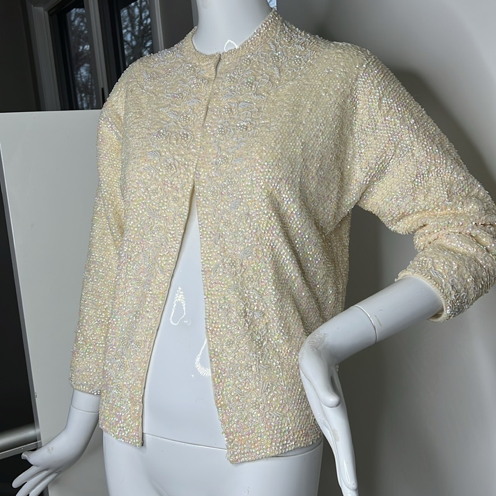 Diane Imports Sz 40 Silk Lined Beaded Cardigan Sweater